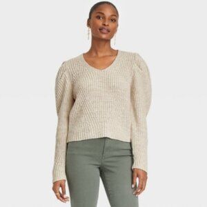 Universal Thread Sweater V-Neck Pullover Cream Size Small